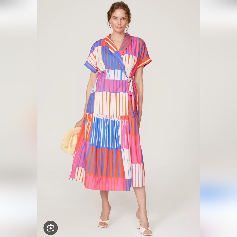 Hutch Rosen Pink Blue Stripe Wrap Dress Size S